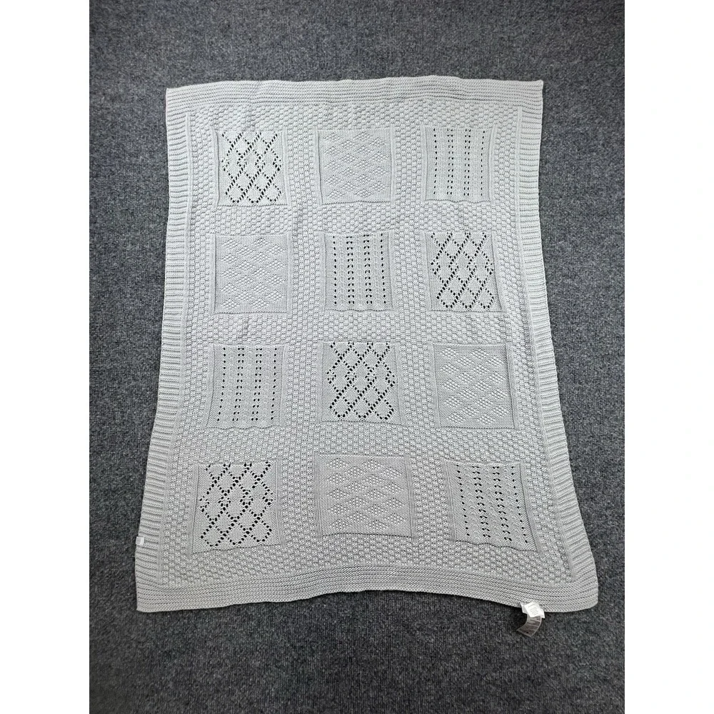Elegant Baby Light Grey 100% Cotton Patchwork‎ Knit Pointelle Blanket
